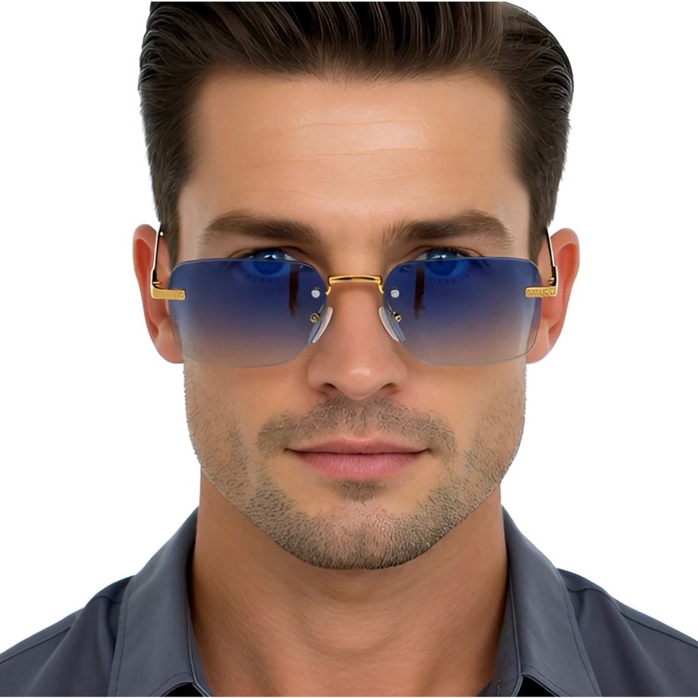 Mens Square Sunglasses Oceanic Blue Lens Aviator Style Fashion Hip Hop Shades - Picture 7 of 10